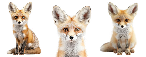 Fototapeta premium realistic cute fox animal illustrations three distinct poses transparent background