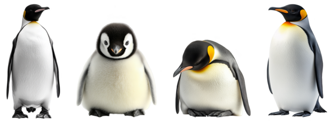 adorable penguins four cute Arctic birds standing together transparent background