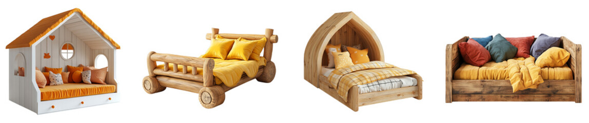 Obraz premium Colorful children's beds in playful designs showcasing cozy styles transparent background