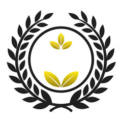 Baroque Style Gold 'Agro' Logo Ornamented with Laurel Wreath on White Background