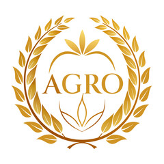 Baroque Style Gold 'Agro' Logo Ornamented with Laurel Wreath on White Background
