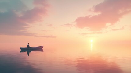 Peaceful Solitude at Sunset: A Serene Moment on the Lake
