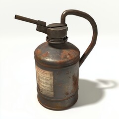 Industrial-Style Aged Oil Can with Label Game Art Concept Isolated on White Background