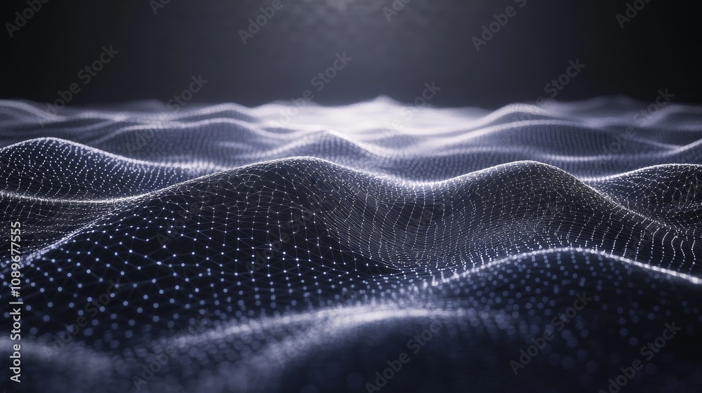Poster abstract representation of digital waves with glowing particles creating a mesmerizing visual effect