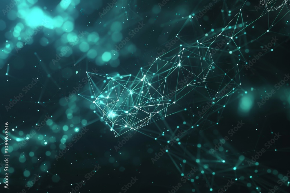 Poster abstract representation of interconnected nodes and lines showcasing digital technology and data vis