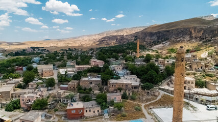 Obraz premium Hasankeyf. The city is currently flooded by dam waters. Wide angle photo of the city taken in cloudy weather. Batman, Turkey.