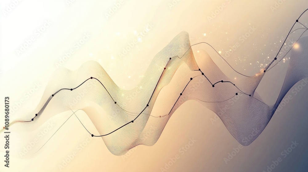 Poster abstract wavy background with gradient colors, flowing lines, and sparkles representing data visuali
