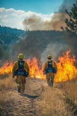 Naklejka premium Firefighters Leaving Blaze