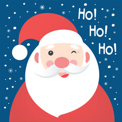 Santa Claus poster. Christmas card with Santa and snowflakes. New Year vector illustration with Santa Claus. Cartoon Santa poster. Flat illustration with funny Santa. Xmas card. 