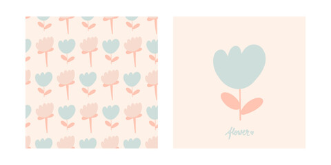 Doodle cartoon spring flower. Kids print and seamless pattern with abstract cute pasel flowers. good for textile, stationery