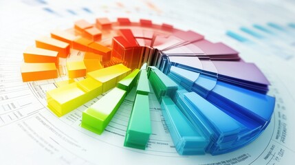 Colorful 3D Bar Graph Displaying Data Visualization Techniques for Enhanced Business Analysis, Marketing Strategies, and Informative Presentations in Modern Work Environments