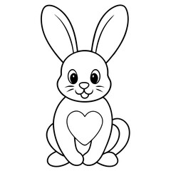 Obraz premium Adorable Smiling Rabbit with Heart - Cute Kawaii Illustration on White Background