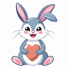 Adorable Smiling Rabbit with Heart - Cute Kawaii Illustration on White Background