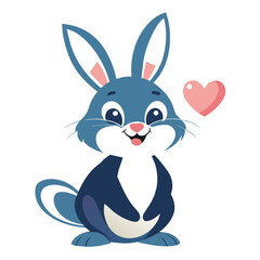 Obraz premium Adorable Smiling Rabbit with Heart - Cute Kawaii Illustration on White Background