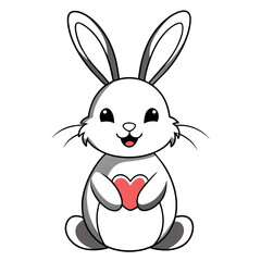 Adorable Smiling Rabbit with Heart - Cute Kawaii Illustration on White Background