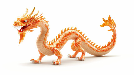 Fototapeta premium Chinese golden dragon isolated on white background. golden traditional chinese dragon isolated on white background. Golden Dragon Myth. Illustration