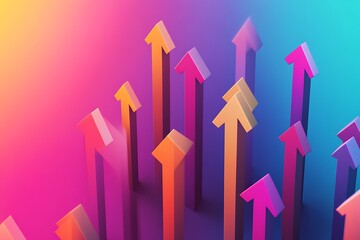 Dynamic arrows pointing upwards on a gradient background for growth concepts