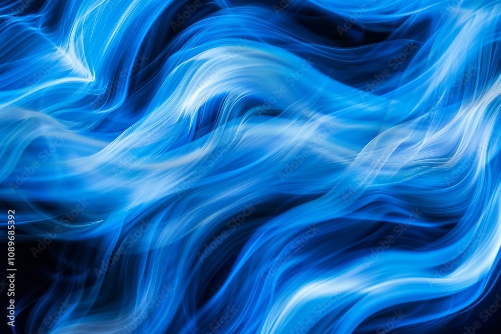 Poster dynamic blue waves moving gracefully against a dark backdrop, creating an abstract and captivating d