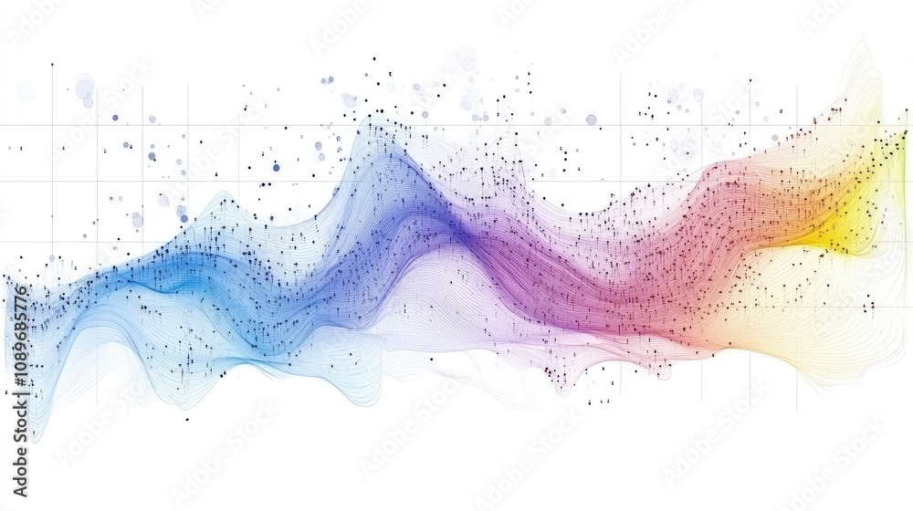 Poster colorful abstract waveforms with dynamic patterns and flowing lines representing data visualization 