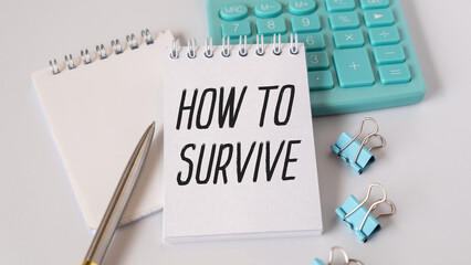 Blue calculator, open notebook, pen, and paperclips on a white table