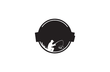 Fishing silhouette vector outline art illustration logo design