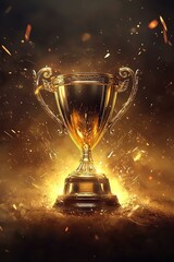 Champion golden trophy for winner background. success and achievement concept. sport and cup award theme.