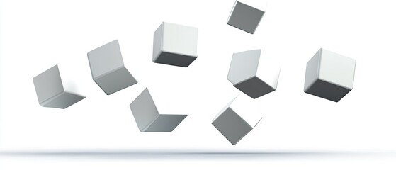 Abstract gray and white cubes falling.