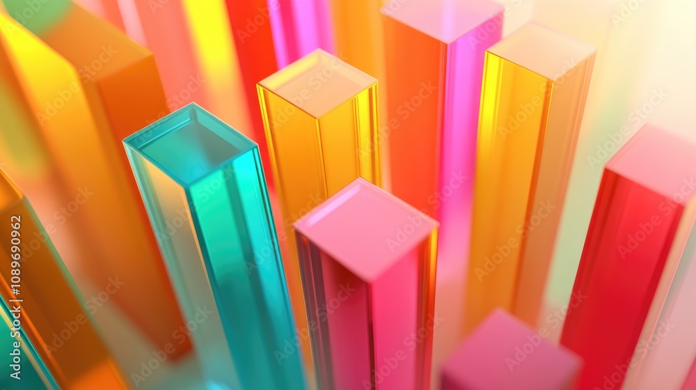 Poster vibrant abstract structures in vivid colors creating a dynamic and modern visual display for artisti