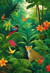vibrant wildlife silhouettes framed lush jungle foliage lush vibrant natural setting, canopy, conservation, dense, biodiversity, forest, fauna, flora