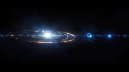 A bright blue light is shining on a dark background