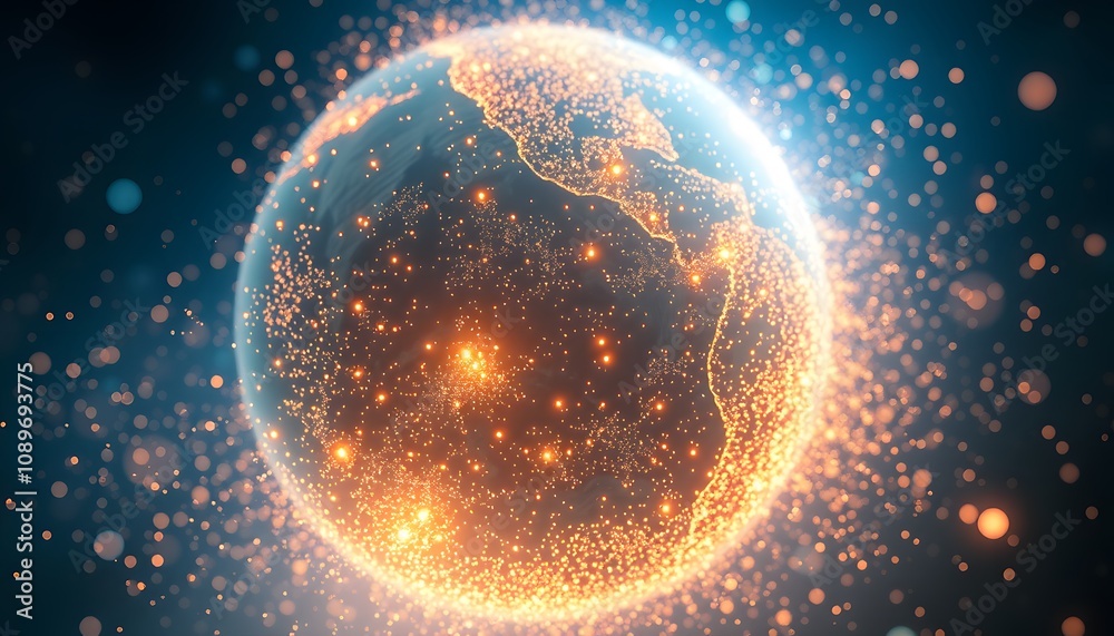 Poster A Vigorous Planet Dissolving and Disappearing in Glowing Particles with a Unique Visual Effect for Creative Projects