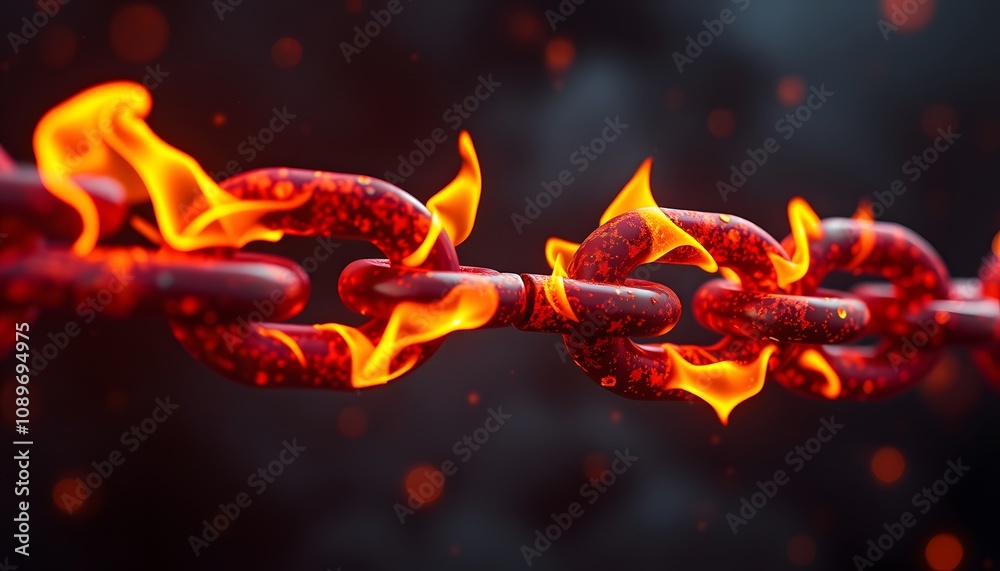 Poster a vivid illustration of two interconnected fire chains representing energy and dynamism in creative 