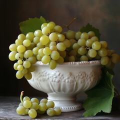 Muscat grapes in a white porcelain vase