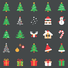 Christmas Element Set &ndash; Festive Vector Icon of Trees, Gifts, and Ornaments