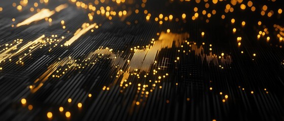 Naklejka premium Abstract gold particles on dark surface.
