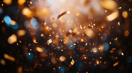 Party Poppers Exploding with Gold and Silver Streamers