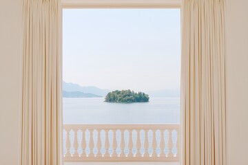 Fototapeta premium Sea view from an apartment, with expansive ocean vistas visible through large windows, offering a tranquil and picturesque setting for relaxation and enjoyment