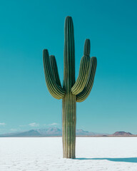 Tall cactus standing in desert landscape under clear blue sky at daytime