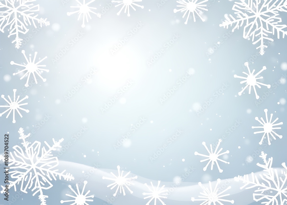 Poster vector illustration of white snowflakes with christmas motifs and winter elements featuring geometri