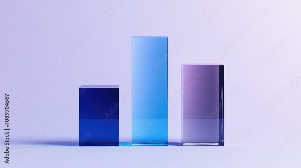 Poster abstract glass shapes representing growth and progress with a gradient color palette on a soft backg