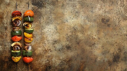 Grilled Vegetable Skewers on Rustic Background