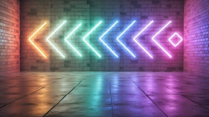 Neon Arrow Path: A captivating display of a series of illuminated neon arrows, their vibrant glow casting colorful reflections in a modern and inviting setting.