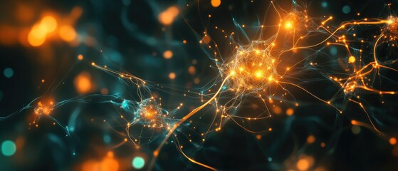 Obraz premium Abstract neural network glowing in dark.