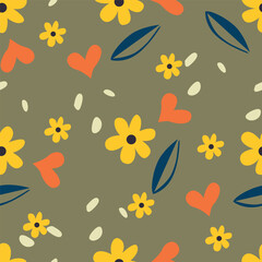 Obraz premium Seamless pattern with leaves and flowers