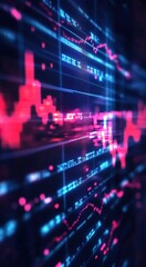 Obraz premium Abstract digital background with red and blue colors of a stock market graph