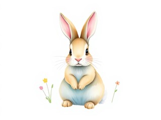 Obraz premium Adorable Bunny with Spring Flowers on White 