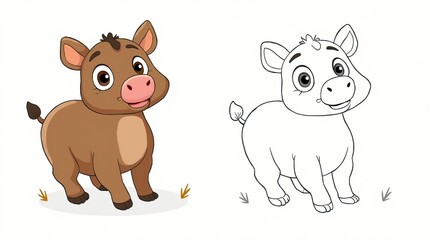 Fototapeta premium Adorable Tapir Cartoon Character in Color and Outline Versions
