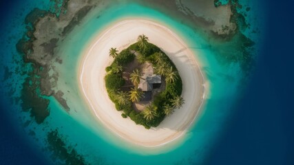 Fototapeta premium Secluded Paradise: A solitary island, ringed by turquoise waters, offers a serene escape from the world. Discover the beauty of a tropical haven, where nature reigns supreme. 