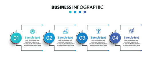 Business infographic design template with 4 options, steps or processes. Can be used for workflow layout, diagram, annual report, web design