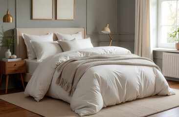 Scandinavian Minimalism Interior - Light, Bedroom, Bed, Pillows, Blanket, Bed Linen, Home Comfort, Gentleness, Textiles, Linen, Cotton, Crisp, Soft, Light, Bedding Store